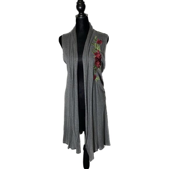 Appliqué Sweater Open Cardigan Joseph A Long Gray Women's Medium 100% Rayon - Picture 1 of 10